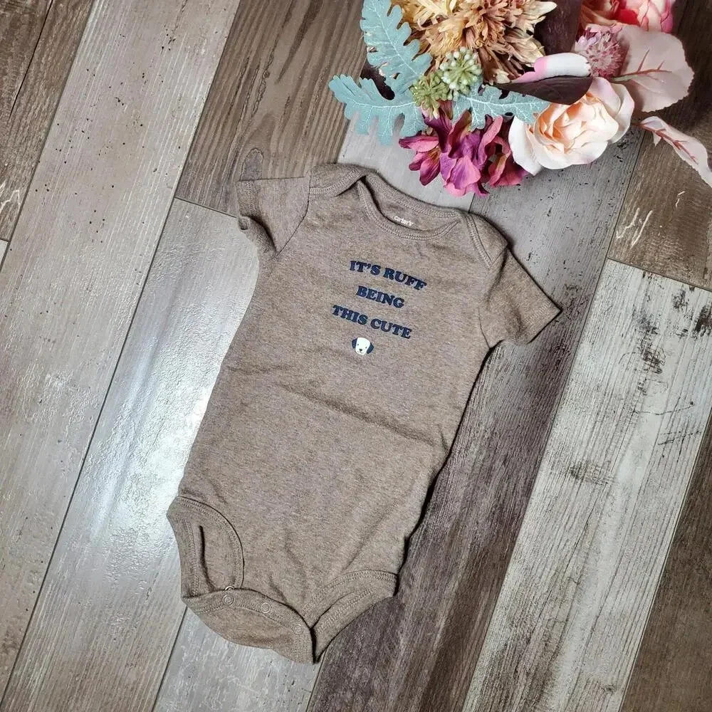 Carter's Size 12m Baby Boy Brown One Piece Bodysuit Dog 100% Cotton NWOT
